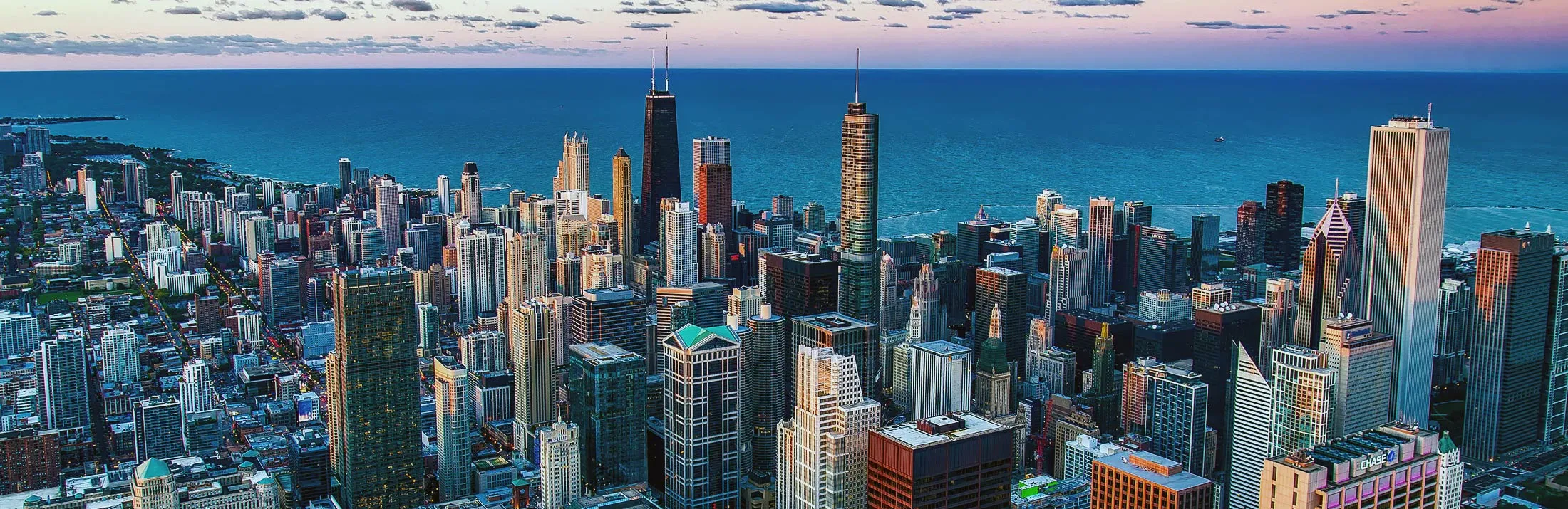 The Chicago skyline seen across Lake Michigan
